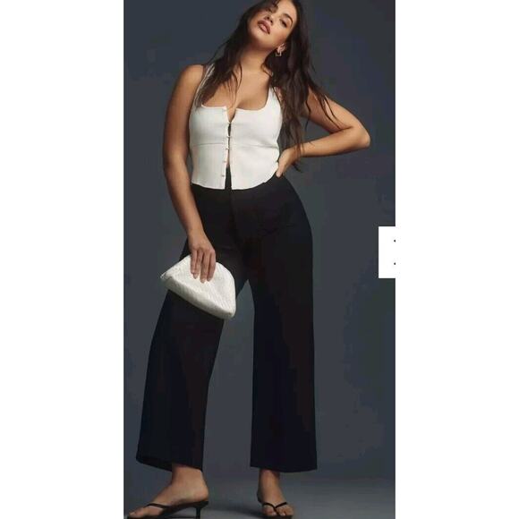 Anthropologie || Maeve Colette Cropped Wide-Leg Ponte Pants Black 32 - Picture 1 of 6